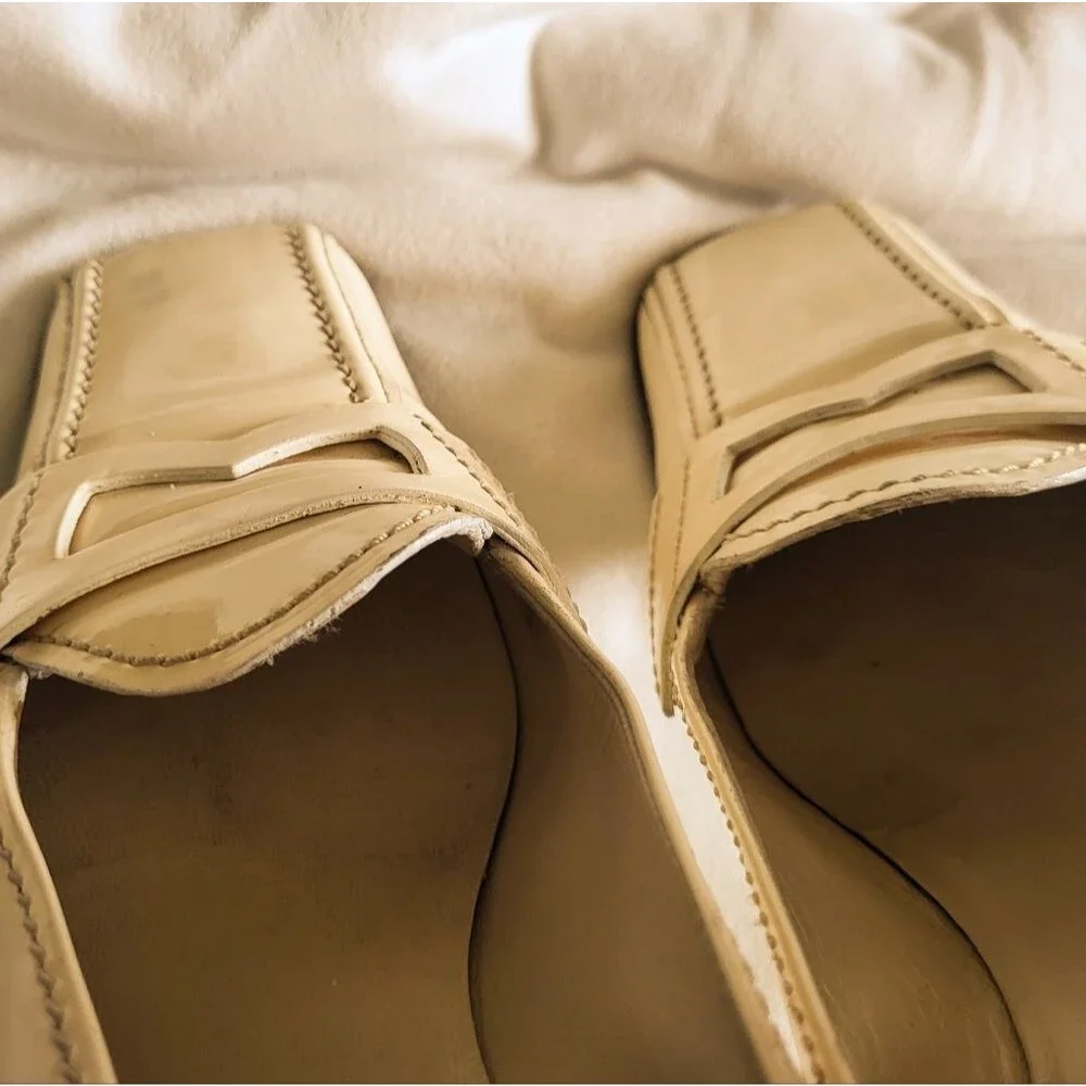 Vintage Prada Ivory Patent Leather Square-Toe Loafers Size 37